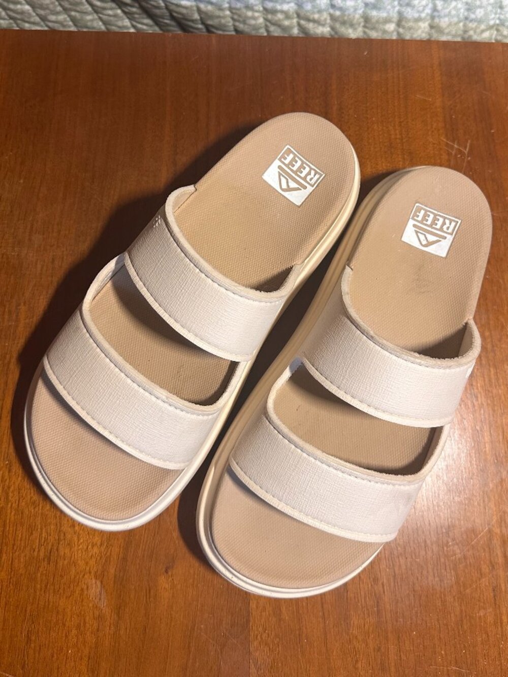 Reef Cushion Vista Double Strap Platform Slide Sandals Size 8 Cream Tan Neutral